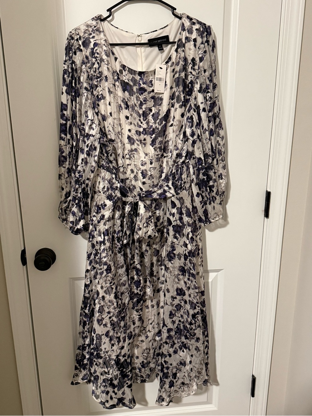Lane Bryant White and Purple Floral Long Sleeve Midi Dress